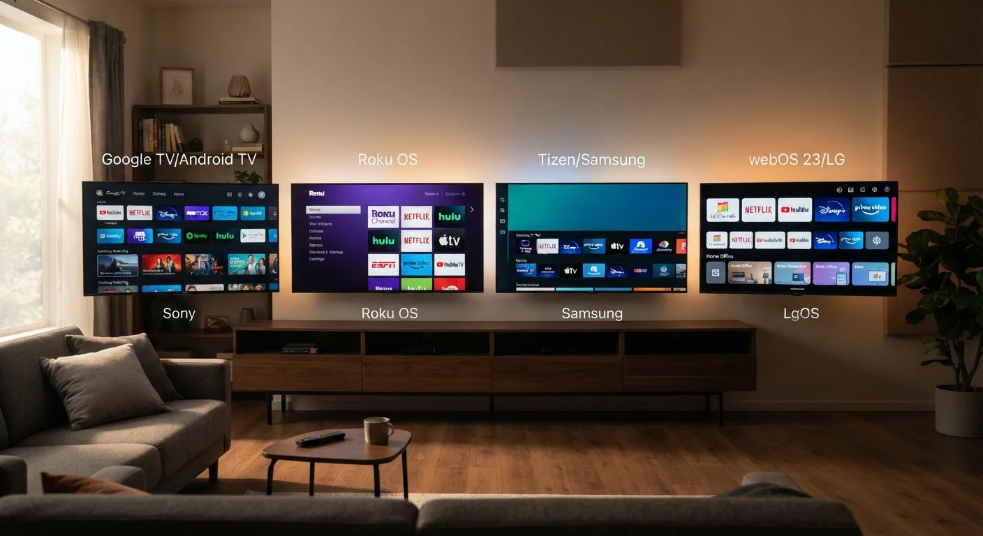 Smart TV Platforms Side by Side: Google TV, Roku TV, Fire TV, and webOS